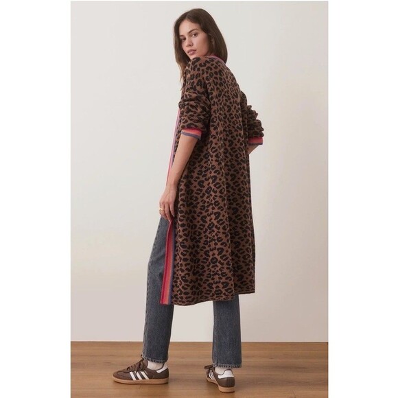 Marine Layer Martha Long Knit Leopard Sweater Coat Cardigan Duster Cotton Wool M - Picture 5 of 10